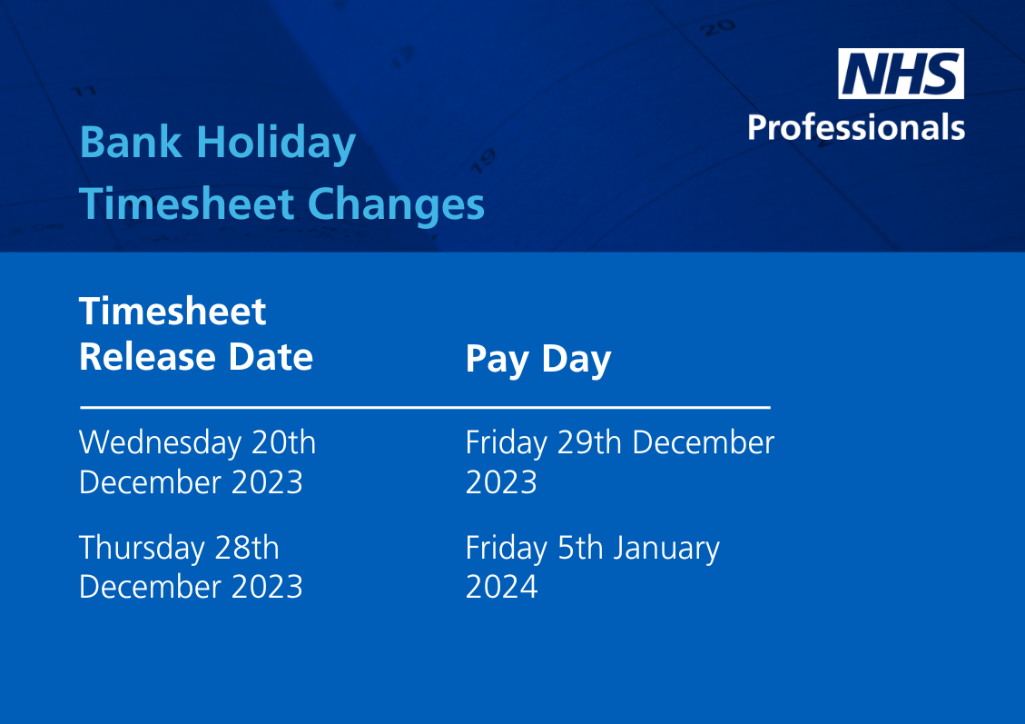 December 2023 and January 2024 Bank Holiday Timesheets NHS Professionals