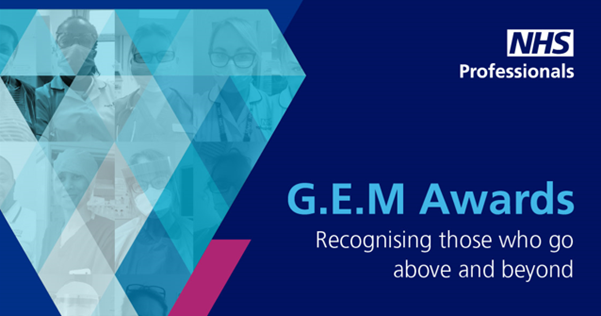 GEM Awards design with text: Recognising those who go above and beyond